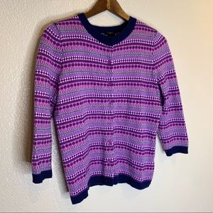 Talbots fair isle button front cardigan sweater